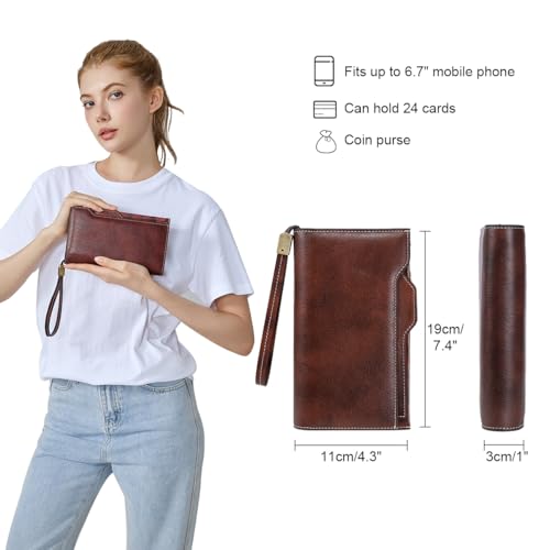 LANNSYNE Grain Leather Travel Passport Long Wallet for Men/Women RFID Blocking2