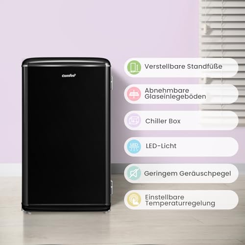 Comfee RCD93BL2EURT(E) Kühlschrank Klein, 93 Liter Retro Kühlschrank, Mini kühlschrank mit verstellbare Thermostat, LED-Licht, Schwarz – Bild 4