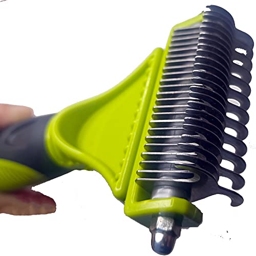 Pet Grooming Rake Stainless Dematting Brush Deshedding Detangling Matted Tool Double Sided Green Undercoat Comb w/Non Slip Handle for Dogs and Cats Pet Grooming Rake Stainless Dematting Brush Deshedding Detangling Matted Tool Double Sided Green Undercoat Comb w/Non Slip Handle for Dogs and Cats