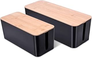 Cable Management Box, Medium Cables Organised Box, Cord Organizer for Hiding Messy Cables Wire Management 9.2"x 4.8"x 4.5" and 12.6"x 5.3"x 5.1"(Black)