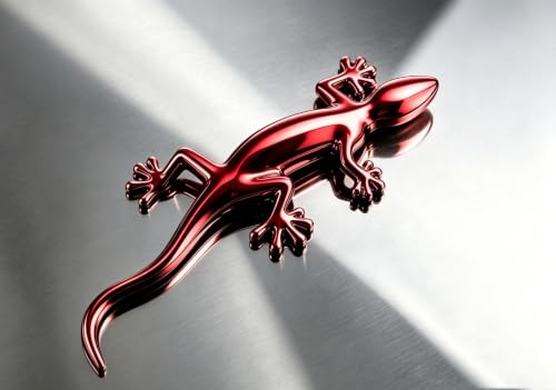Image of 2PCS 3D Gecko Emblem Car Sticker Metal Chrome Silver Spider Badges Sticker for Universal Car Vehicle, Truck, Motorcycle, RV, Scooter, SUV, Door, Window for Headphone Decorations (Red Gecko)