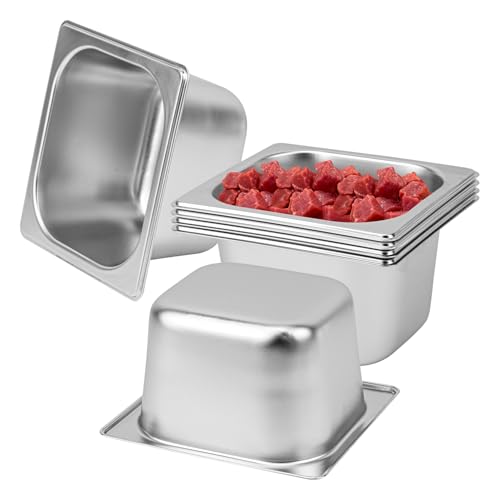 Image of 6 Pack 1 /6 by 4-Inch Steam Table Pan, | 201 Stainless Steel Anti-Jamming Steam Pan for Catering, Buffet, Restaurant, Cake Shop, Kitchen