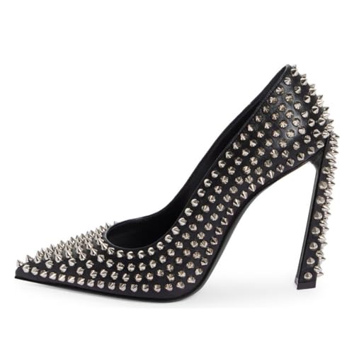 FSJ Women Classic Pumps Closed Pointed Toe Slim High Heel Fashion Studded Rivets Slip On Cocktail Party Prom Sexy Dress Shoes Size 4-16 US2