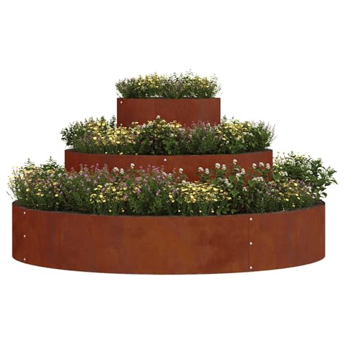 vidaXL Garten-Pflanzgefäß Braun 120 x 120 x 20 cm Wetterfeststahl, Garten- und Terrassen, Moderne runde Pflanzer, robuster Stahl für draußen, schöne Metalltöpfe