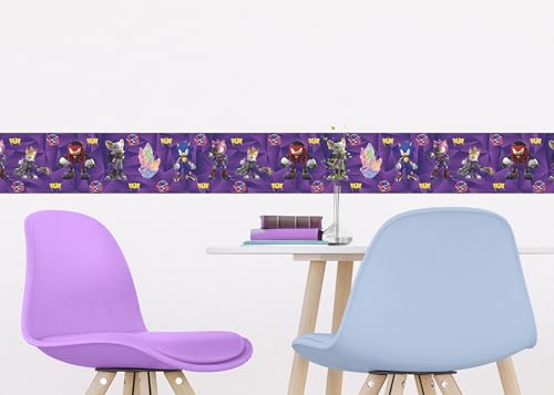 Selbstklebende Bordüre Sonic Prime AG Design, AWBD 8040 | Wasserfest Kinderzimmer Wand Aufkleber Dekoration | Wandbordüre für Mädchen und Junge | Folie, Mehrfarbig | Breite 500 cm x Höhe 13.8 cm