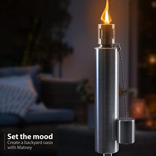 Matney Stainless Steel Outdoor Torches - Decorative Garden & Yard Lights - 5 ft Oil Lamp for Citronella - Fiberglass Wick & Snuffer Cap - Set of 2 (Barrel) - Thumbnail 2