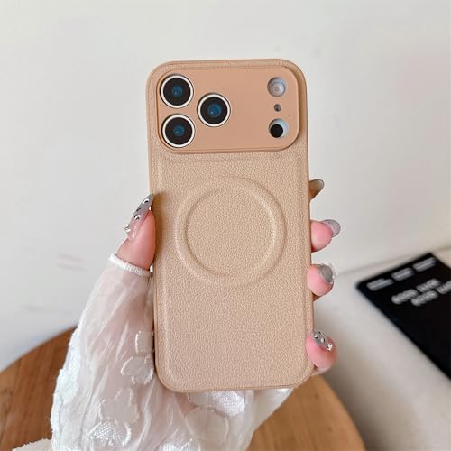 Étui cuir iPhone 16 Plus kaki : coque magnétique anti-rayure couleur unie
