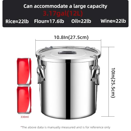 Image of 304 stainless steel food storage containers with lids lock clips airtight container large airtight for rice flour sugar grain coffee bean storage containers Kitchen jar (3.17gal /12L)
