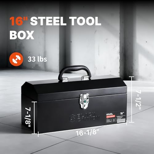 Black Canyon 16 Inch Tool Box, Metal Tool Box, 0.8mm Carbon Steel, Portable&Padlockable, 4 Non-Slip Foot Pads, Ideal for Trailer, Mechanic, DIY-ers, Car Toolbox, Workshops, Garages, Repair Shops by BLACK CANYON - Image 6