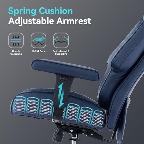 Big and Tall Office Chair with Footrest, PU Leather High Back Executive Office Chair 400lbs, Ergonomic Computer Chairs Lumbar Support for Heavy People (Blue)