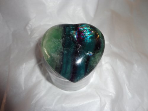 Give Heart And Love Rainbow Fluorite 350+ Cts Of Gorgeous Green, Teal And Purple 2" Heart Shaped Palm Stone #TOP4