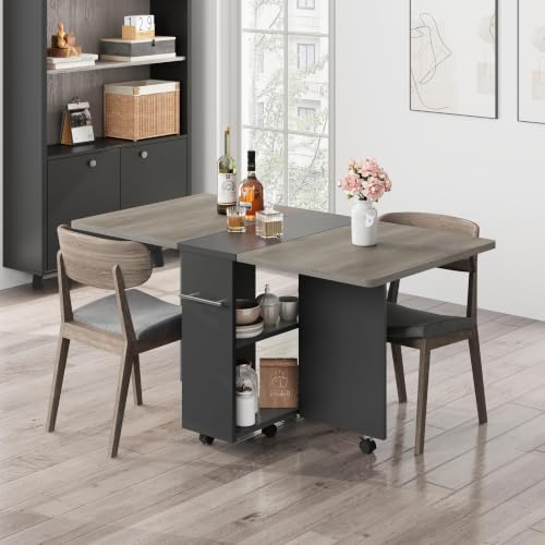 Drop Leaf Dining Table with Wheels, 47" Folding Space Saving Kitchen Table by HOMLANE - Used condition - CA$115.91