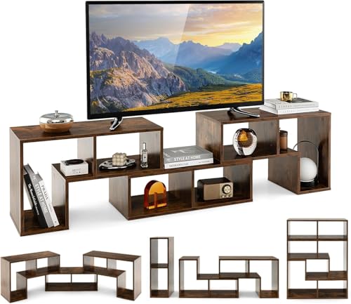 GIANTEX Mueble de TV Combinado Libre con Estantes Abiertos, para TV hasta 65 Pulgadas, Soporte de TV Multifuncional de Madera, para Salón, Dormitorio, 134-180x30x43 cm (Marrón, 3 Piezas)