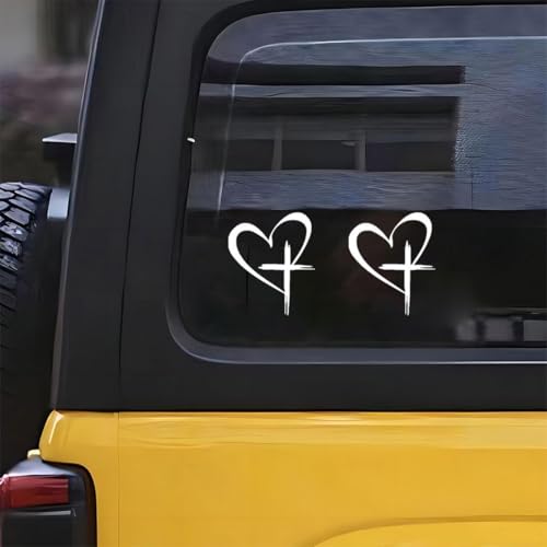 Love Cross Sticker Decal, Love Heart Cross Stickers, Decal Vinyl Sticker for Notebook, Car, Laptop, Window 8.7''×6'' (2PCS White Large)
