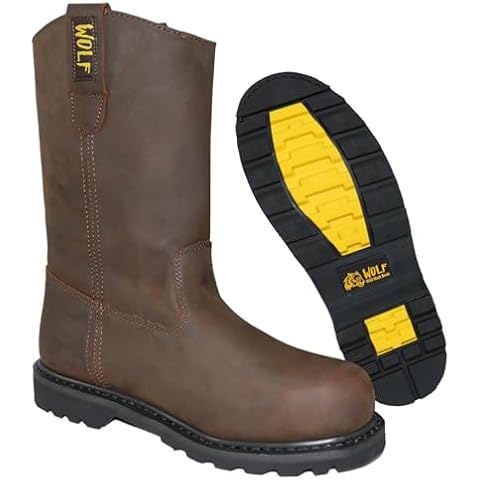 WOLF Work Boot | 100% Genuine Upper Leather | Oil, Heat, Chemical, Abrasion Resistant | Electrical Hazards | Non-Slip Rubber Sole | Soft Toe | Dual Pullers | Construction | Industrial PPE Cover