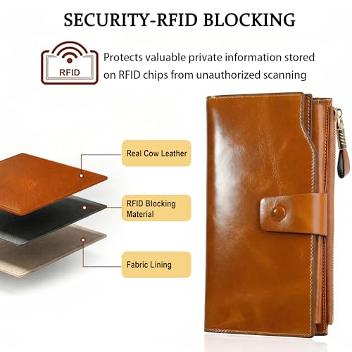 Image of YALUXE Women's RFID Real Leather Wallet with 21 Card Slots Phone Pocket