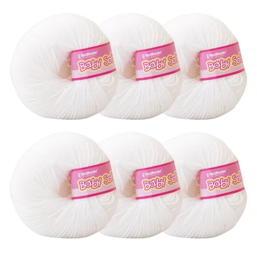 Image of Vardhman Baby Soft Yarn Pack of 6 - 4-Ply Acrylic Wool 150g Total | Soft Yarn for Knitting & Crocheting Baby Blankets, Sweaters, Toys & Accessories | 86m per 25g Ball (1, White)