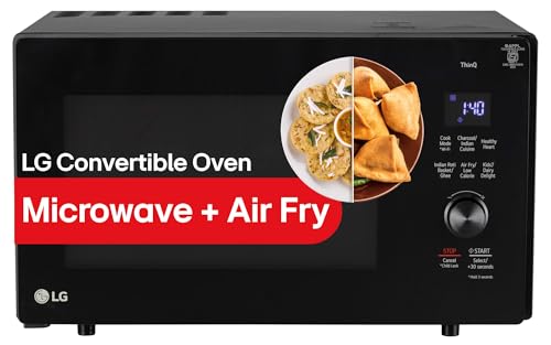 Image of LG 28 L, Convertible Microwave Oven with Air Fry, Charcoal Lighting Heater, Wi-Fi Enabled (MJEN286UFWF, Black, Motorised Rotisserie, 60 Air Fry Recipe, 40 Scan to Cook Recipes & 331 Auto Cook Menu)