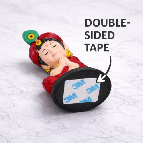Image of Bal Krishna Idol for Car Dashboard | Premium Laddu Gopal Figurine for Home, Office & Car Decor | Baby Krishna Murti | Hindu God Statue | Spiritual Gift & Decorative Idol | Krishan Ji Close Eye Maroon