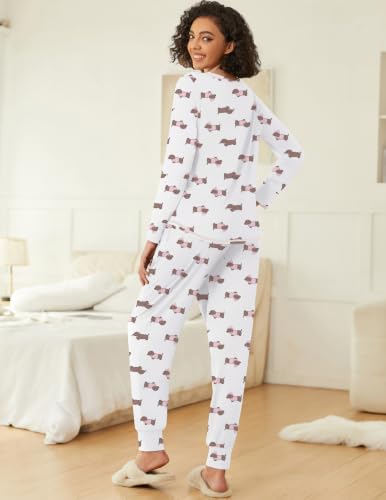 Image of Ekouaer 2 Pack Womens Pajama Sets Long Sleeve Lounge Sets Soft Pj Loungewear Sleepwear