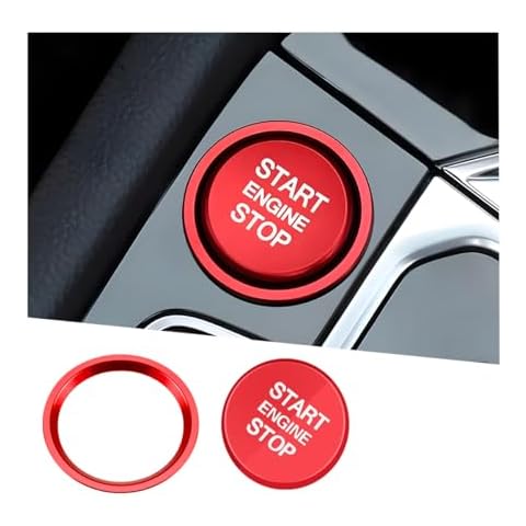 Mandark Car Engine Start Stop Push Botton Cover, Alumninum Vehicle Key Ignition Switch Knob Protector with Metal Ring Decal, Auto Decor Accessories Compatiable with A4 LA5 A6 LA7 Q5 Q7（Red） Cover