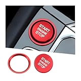Mandark Car Engine Start Stop Push Botton Cover, Alumninum Vehicle Key Ignition Switch Knob Protector with Metal Ring Decal, Auto Decor Accessories Compatiable with A4 LA5 A6 LA7 Q5 Q7（Red）
