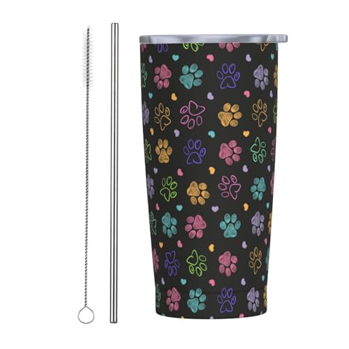 CHASOEA Dog Paw Tumbler 20oz Colorful Stainless Steel Insulated Tumblers with Lid and Straw Dog Travel Coffee Mug Tea Wine Cups Water Bottle Gifts for Women Dog Lover