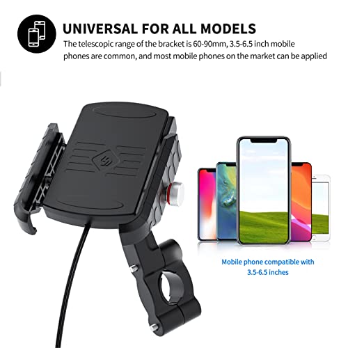 Tempaky Suporte para celular para motoleta com carregador sem fio Qi 15 W Carregamento rápido 2 em 1