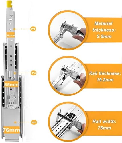 1 Pair Heavy Duty Drawer Slides 10in 20in 50in 60in 80in Side Mount Rails Track Ball Bearing Rails Full Extension 500lb Load Capacity Runners(62 inch)