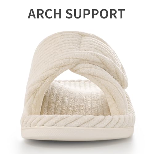 litfun orthopedic house slippers for women adjustable arch support indoor slippers open toe corduroy bedroom shoes