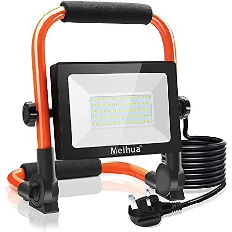 60W LED Work Light 5200LM MEIHUA, Portable Light 6500K Daylight White LED Floodlight IP66 Waterproof Job Site Light Construction Lights with Stand for Workshop Garage Garage Camping 5M Wire with Plug Cover