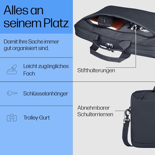 HP Everyday 16 Zoll Laptop-Aktentasche – Wasserabweisend, Vielseitig mit Abnehmbarem Schultergurt und Trolley-Gurt, 12L Fassungsvermögen, Odyssey Grau