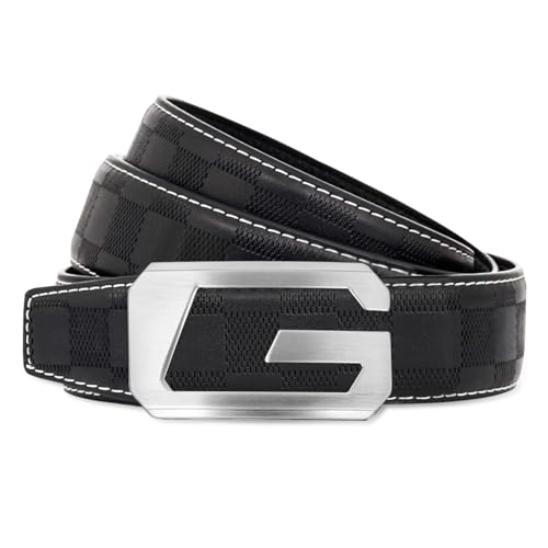 Image of Aurolran Men&Womens Leather Dress Belt Business Automatic Buckle Belt Color-Black Silver Gold