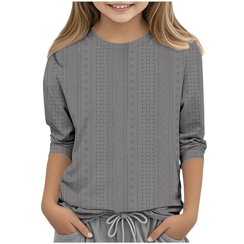Girls 3/4 Length Sleeve Tops Kids Spring Fall Fashion Clothes Casual Eyelet Elegant Crewneck Blouse Shirt 3-12 Years2