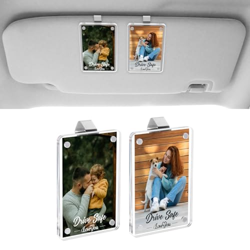 2 Pack Car Picture Holders, Visor Clip Photo Frame Acrylic