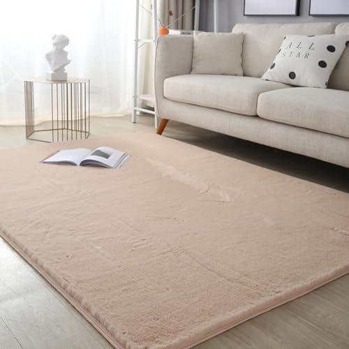 Descente de lit en fourrure synthétique moelleuse beige clair