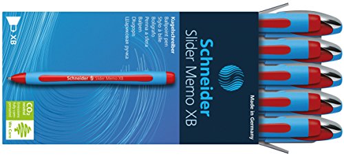 Schneider Slider Memo Xb (Extra Broad) Ballpoint Pen, 1.4 Mm, Light Blue Barrel, Red Ink, Box Of 10 Pens (150202) #TOP1