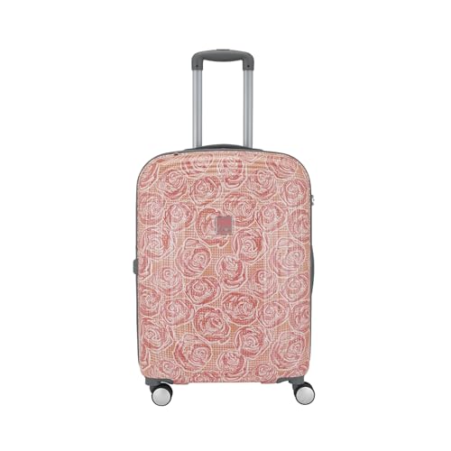 Image of Genie Rose 55cm Trolley Bag,Hard Side 8 Wheel Cabin Luggage- Pink, Printed, Travel Bag for Women