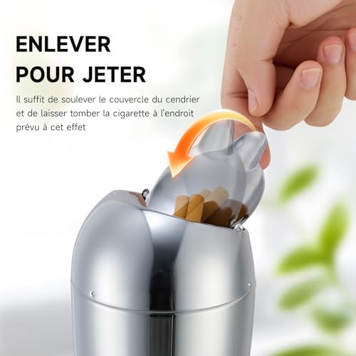 CO-Z Cendrier sur Pied Intérieur et Extérieur Hauteur Réglable 50/70/90 cm avec Couvercle en Acier pour Cigarettes pour Cigares pour Patio Décoration de la Maison et du Bureau, Argenté – vue 4