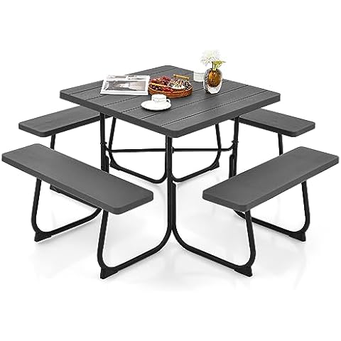 COSTWAY 8 Seater Picnic Table with Umbrella Hole Cover