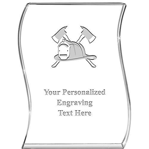 Crown Awards Firefighter Crossed Axes Acrylic Trophy - 6.5" Hang Ten Wave Laser Engraved Award Firefighter Crossed Axes Custom Trophy, Includes Free Personalization Prime