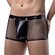 Moinha Herren Leder Boxershorts Netz Schwarz Wetlook Sexy Unterwäsche Herren Erotische Pants Verführerische für Männer Dessous Clubwear Jockstraps Slips Tanga mit Offenem Schritt Ouvert Shorts (L)