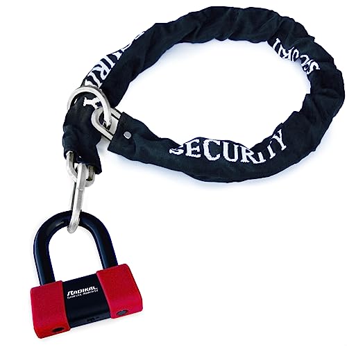 RADIKAL RK75+10.120L Chaine Système Boucle ø10 + Antivol Moto Disque Mini U Haute Sécurité Homologué Classe SRA, 120cm Plus Distance, Anti vol Multifonction pour Moto, Ancrage, Parking, Scooter, Velo