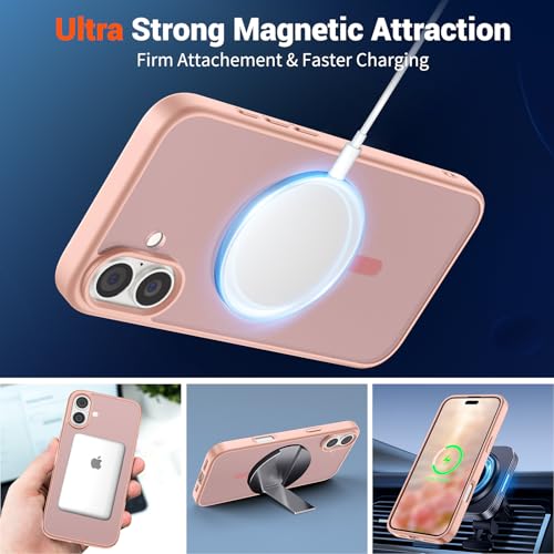 Image of SUPFINE Magnetic for iPhone 16 Case (Compatible with MagSafe) (Military Grade Drop Protection) Slim Translucent Matte Shockproof with Anti-Fingerprint Phone Case,Pink