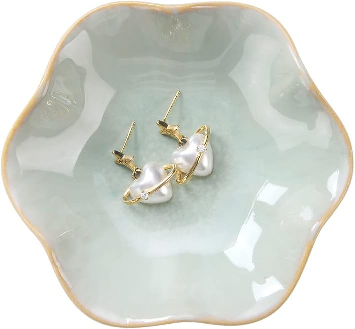 Lotus Leaf Shape Decorative Ring Tray, Small Key Bowl, Ceramic Trinket Tray Jewelry Dish Organizing Necklace Earrings, Home Decoration for Mom Best Friend Sister, Light Green.