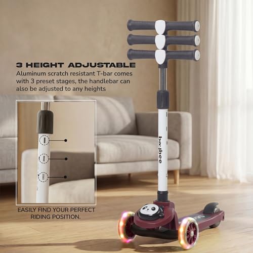 Image of Baybee Frosto Kick Scooter for Kids | Foldable Kids Scooter with 3 Height Adjustment Handle & LED Wheels | Runner Scooters with Foot Brake | Skate Scooters for Kid 2 to 10 Years Boys Girls (RED /BLACK)