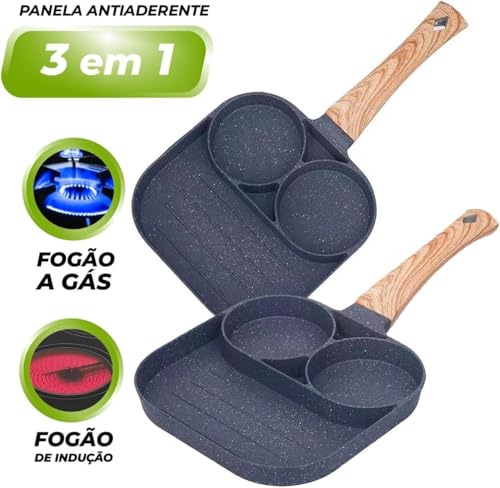 HYLLIS Frigideira Multifuncional Profissional Antiaderente 3 em 1 para Ovos, Café da Manhã Saudável