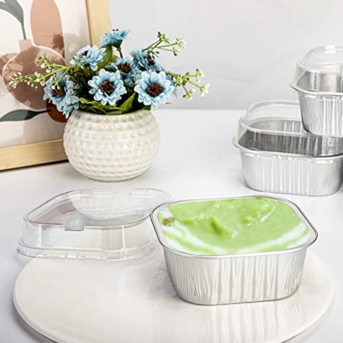 Eusoar Baking Cups With Lids, 10Oz 50Pcs Square Muffin Liners Disposable Ramekins With Lids, 300Ml Aluminum Foil Snacks Desserts Muffin Cups Flan, Pie Ramekin, Wedding Party Favor Baking Cups-Silver #TOP4