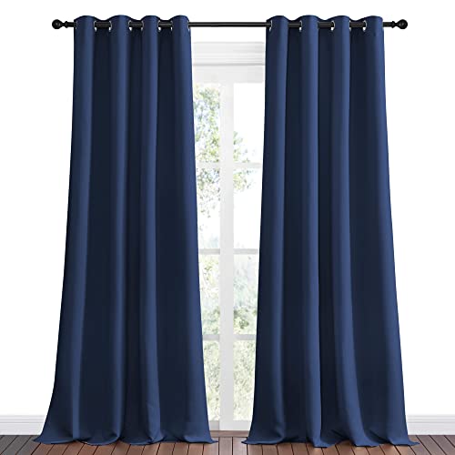 Image of NICETOWN Navy Blackout Curtains 96 inch Long for Living Room, Thermal Insulated Window Treatment Light Reducing Room Darkening Drapes for Boys Kids Bedroom, Classroom, Apartment (55 inch W x 96 inch L, Set of 2)