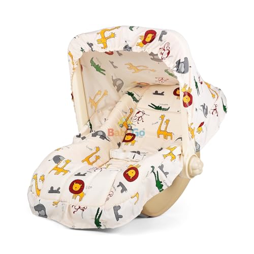Image of BabyGo 5-in-1 Carry Cot with Rocking Chair, Safety Belt & Canopy + Rotating Stars Musical Crib Mobile |Newborn Soothing Jhoomer, Rattle Hanging Toy for Cradle & Infant Bed (Combo Pack)